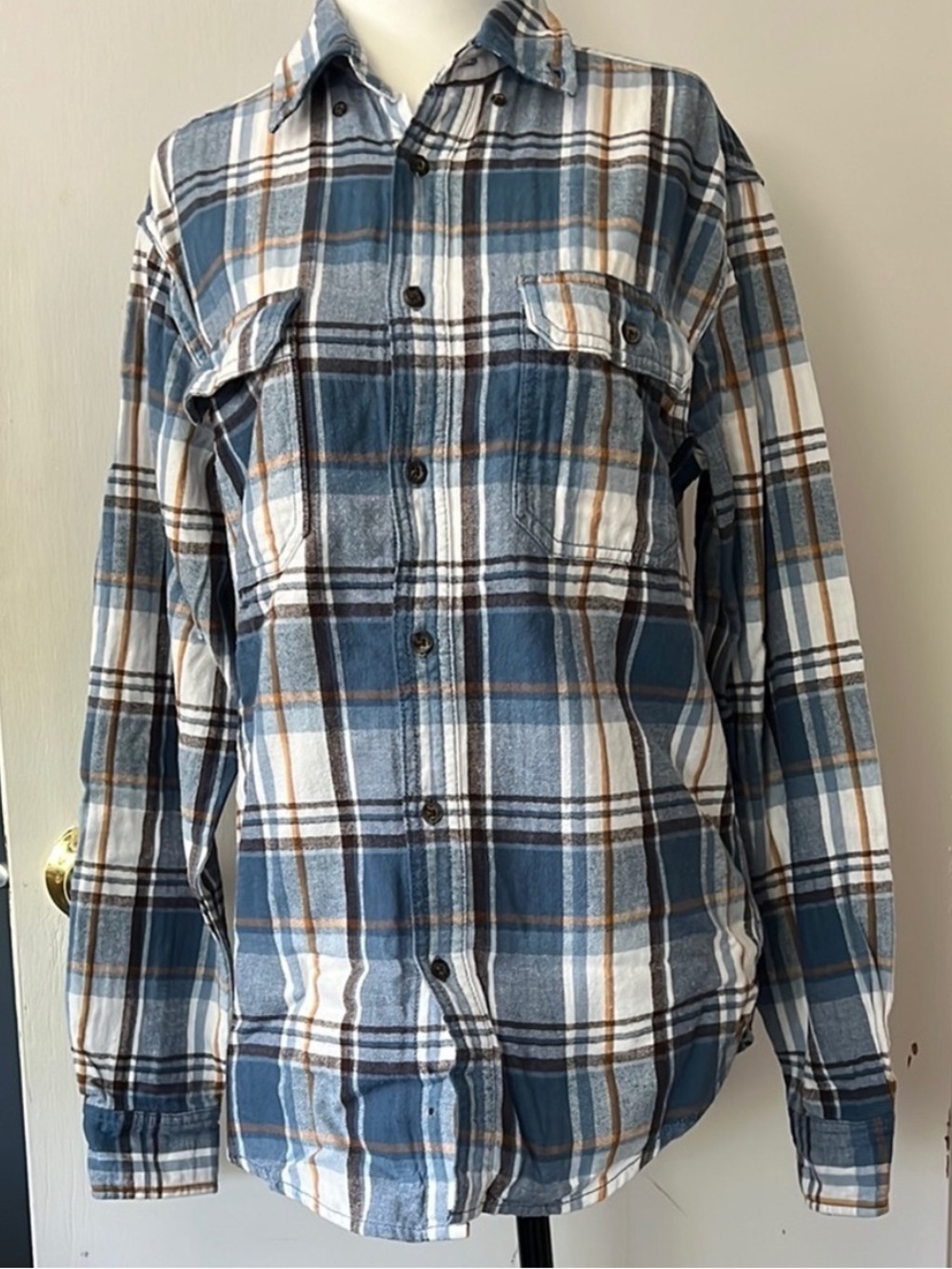 George • Men’s Small (34-36) • Blue &  White • Plaid Button-Up Shirt